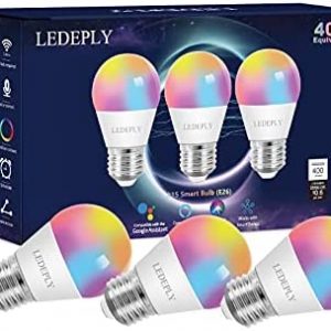 LEDEPLY A15 LED Smart Bulb, Compatible with Alexa, Google Home, E26, 5W=40W, Color Changing, Dimmable WiFi Light Bulbs, No Hub Required, 3 Pack
