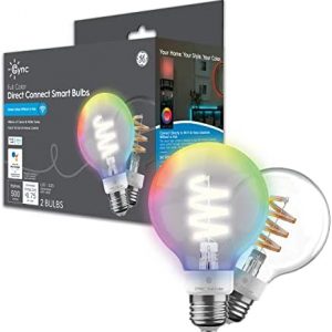 GE CYNC Smart LED Light Bulbs, Color Changing Lights, Bluetooth and Wi-Fi Lights, Works with Alexa and Google Home, G25 Globe Light Bulbs (2 Pack)