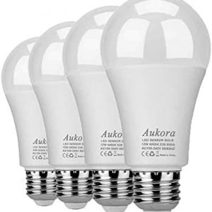 Aukora Dusk to Dawn Light Bulb 4 Pack, 12W (100-Watt Equivalent 1000lm) Smart Sensor Light Bulbs indoor E26/E27 6000K Daylight A19 Led outdoor Light Bulb for Porch Yard Garage Garden Patio(Cool White)