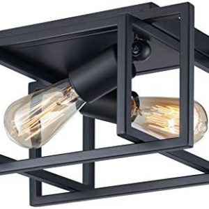 VONLUCE 2 Light Farmhouse Rustic Flush Mount Ceiling Light Fixture Black Finish, Modern Industrial Rectangle Light Fixtures Ceiling for Kitchen Bedroom Living Room, Light Fixture with Metal Cage Shade