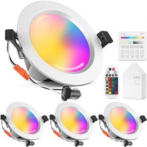 Sumaote Smart Recessed Lighting 6 Inch, 15W 1200 Lumen Wi-Fi Bluetooth RGBWC Dimmable Smart Downlight, Compatiable with Alexa/Google Assistant, LED Recessed Light with Panel & Remote, 4 Pack