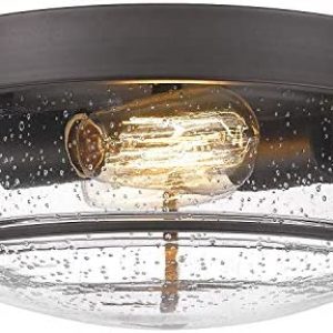 FEMILA Flush Mount Lighting Fixture, 12inch 2-Light Metal Ceiling Light Fixtures, Oil Rubbed Bronze Finish with Seeded Glass, 4FTJ22-F ORB