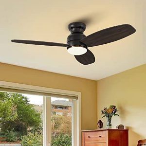 Ceiling Fan with Lights, Indoor & Outdoor Ceiling Fan,48″ Low Profile DC Smart Ceiling Fan Works with Alexa, Siri, Google Home & Smart APP, 2 Colors of Reversible Blades, Dark Walnut & Light Wood