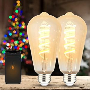 HVS Smart Edison Bulbs, ST64 E26 6W Dimmable Tunable Warm White 2100-5000K Farmhouse Vintage Décor Amber Glass 2.4GHz Wi-Fi APP Control Dawn to Dusk Work with Alexa Google Assistant 2 Packs