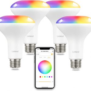 Linkind Smart WiFi Flood Light Bulbs, RGBW Color Changing LED Light Bulb, BR30 E26 50W Equivalent, 2700k Warm White Bulbs Compatible with Alexa & Google Home, No Hub Needed, 2.4Ghz WiFi, 4 Pack