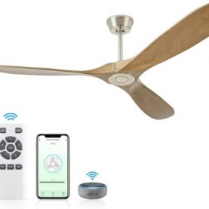 Chriari 70” Ceiling Fan with Remote/App/Voice Control, Wood Ceiling Fan with 3 Walnut Blades, Smart Timing, Outdoor Farmhouse Ceiling Fans Compatible with Alexa/Google Assistant/Siri