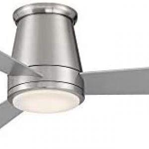 WAC Smart Fans Hug Indoor and Outdoor 3-Blade Flush Mount Ceiling Fan 52in Brushed Nickel with 3000K LED Light Kit and Remote Control works with Alexa and iOS or Android App