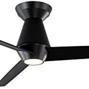 Slim Smart Indoor and Outdoor 3-Blade Flush Mount Ceiling Fan 52in Matte Black with 3000K LED Light Kit and Remote Control works with Alexa, Google Assistant, Samsung Things, and iOS or Android App