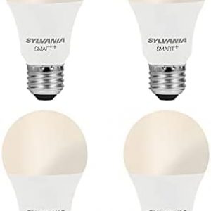 SYLVANIA Wifi LED Smart Light Bulb, 60W Equivalent Dimmable Soft White A19, Compatible with Alexa and Google Home Only – 4 Pack (75672)