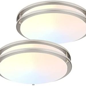 DAKASON 2Pack LED Flush Mount Ceiling Light Fixture 13” 20W, On/Off Switch to Select 3000K/4000K/5000K, Dimmable Ceiling Lamp for Kitchen, Hallway, Stairwell, Brushed Nickel