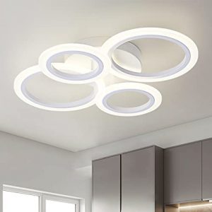 TEMINBU Modern 4 Rings Ceiling Light,White LED Flush Mount Ceiling Light,4000K Light Fixtures Ceiling for Bedroom,Living Room,Kitchen,Laundry Room,Study Room