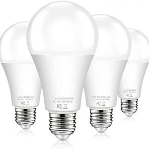 A19 Dusk to Dawn Sensor Light Bulbs Outdoor 100 Watt Equivalent, 11W Automatic On/Off LED Bulbs Warm White 3000K, 4-Pack 1200lumens Outdoor Smart Bulbs Photocell for Porch Garage Security, E26 Base