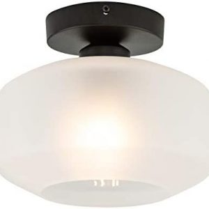 TeHenoo Industrial Ceiling Light Fixture with Frosted Glass Shade,Black Semi Flush Mount Light Fixture for Dining Room, Bedroom, Cafe, Bar, Corridor, Hallway, Entryway, Passway