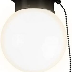Ultralux 6 inch Utility LED Globe Light Pull Chain Light Fixture, Flush Mount Ceiling Light, 500 Lumens 3000K Matte Black Light Fixture for Closet, Pantry, Shed, Laundry Room, ETL-Certified