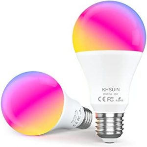 KHSUIN Bluetooth WiFi Smart Light Bulbs 150W Equivalent, 16W Dimmable 1600LM Smart Bulb Works with Alexa Google Home No Hub, E26 A19 LED Alexa Light Bulb, 2 Pack 2700-6500K RGBCW Color Changing CRI>90