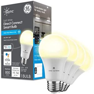 GE CYNC Smart LED Light Bulbs, Bluetooth and Wi-Fi Enabled, Alexa and Google Assistant Compatible, Soft White, A19 Light Bulb (4 Pack), 9.5W