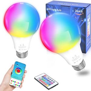 Z LED Color Changing Light Bulb, 1000LM Brightness Dimmable WiFi Bluetooth Smart Light Bulbs, 60W Equivalent A19 RGB Light Bulbs, 16 Million Colors RGBW Light Bulb, No Hub Required – 2 Pack