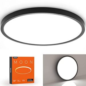 TALOYA 12 Inch 24W Flush Mount Round Ceiling Light Fixture, Low Profile Day Light White, Black Close to Ceiling Light for Bedrooms, Living Room, Kitchen,Non-DIMMABLE