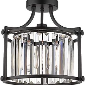Cargifak Crystal Flush Mount Ceiling Light, 1-Light Black Ceiling Light, Modern Flush Mount Chandelier for Bedroom Kitchen Laundry Entryway, CL4832-1W-BK
