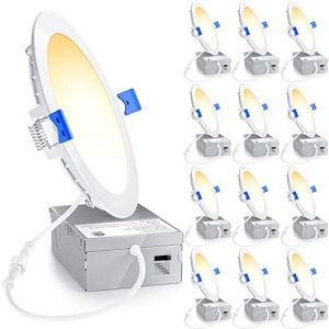 Ensenior 12 Pack 6 Inch Ultra-Thin LED Recessed Light with Junction Box, 2700K/3000K/3500K/4000K/5000K Selectable, 12W 110W Eqv, Dimmable, 1050LM High Brightness – ETL and Energy Star Certified
