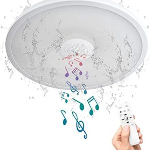 ASALL Smart Waterproof Ceiling Light LED Music Ceiling Lamp,with Bluetooth Speaker,11Inch 18W, 2700K-6500K Dimmable RGB Color Changing Light with Remote Control,Suitable for Bathroom,Shower,Bedroom