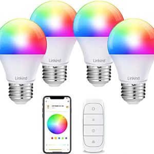 Linkind Smart WiFi Light Bulbs with Remote Control, RGBW Color Changing LED Light Bulb (2nd Gen), A19 60W Equivalent Dimmable Bulb Compatible with Alexa & Google Home, 2700K~6500K, 4-Pack