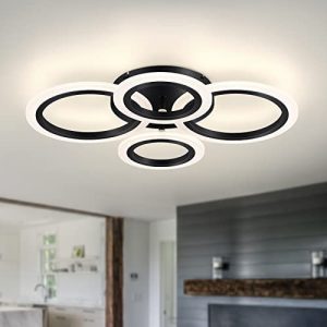 Vikaey Modern LED Flush Mount Ceiling Light, 4 Rings LED Black Close to Ceiling Light, Lighting Fixture Ceiling Lamp for Kitchen, Living Room, Bedroom, Laundry Room, 4000K Not dimmable