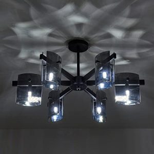 SZXYKEJI 6 Light Chandelier Black Glass Pendant Lighting Mid Century Ceiling Light Fixture for Living Room Dining Room Kitchen Bedroom Farmhouse.