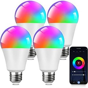 Smart WiFi Light Bulbs Work with Alexa&Google Home (No Hub Required, 2.4GHz Only), A19 E26 Dimmable LED Bulb RGBCW Color Changing 2700-6500K 10W (80W Equivalent) 900LM, 4 Pack