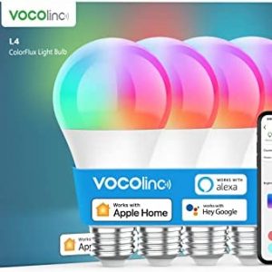 VOCOlinc Smart Light Bulb Works with Apple Homekit, Alexa, Google Home, Full Color Changing WiFi LED Bulbs, 850 Lumens Dimmable Multicolor 2200K-7000K RGBW Smart Bulb, A21, 9.5W, 4 Pack