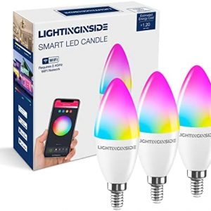 E12 Smart Bulbs, 60 Watt Equivalent, 6W 500lm, Candelabra LED Bulbs Work with Alexa and Google Home, 2700-6500K+RGB, APP Control, No Hub Required, Timer, Group Control, 2.4GHz WiFi Only, 3PCS