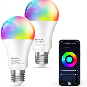 Maxcio Smart WiFi LED Light Bulb Christmas Decor RGBCW Color Changing Light Bulb Works with Alexa & Google Home, Bluetooth Light Bulb Music Sync, APP Control, A19 E26 9W , No Hub Required, 2 Pack