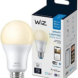 WiZ Connected Soft White 60W A19 Smart WiFi Light Bulb, Dimmable 2700K, Compatible with Alexa and Google Home Assistant, No Hub Required,Soft White (Dimmable Only),1 Bulb