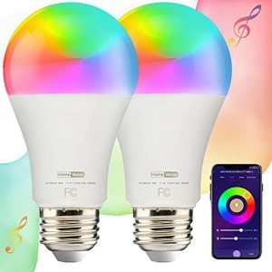 Homevenus HVS Smart Light Bulbs, 9W Equivalent 60W A19 E26 RGBW Color Changing LED Light Bulbs, Music Sync App 2.4GHz WiFi Dimmable Tunable White Work with Alexa Google Assistant, 2 Pack