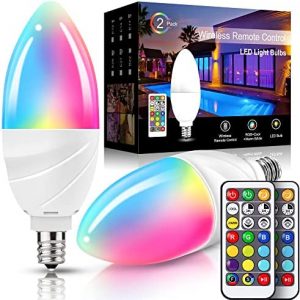 JandCase E12 Color Changing Light Bulb, E12 Candelabra Light Bulb 5W, 40W Incandescent Equivalent, RGB+Warm+Cool White, Remote Control, Dimmable LED Bulb, 350LM, for Home, Party, Christmas, 2 Pack