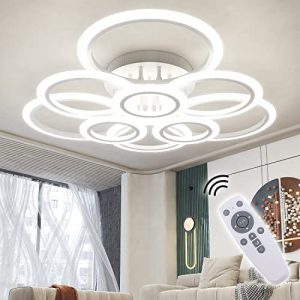 OUQI Modern LED Ceiling Light Dimmable Remote Control 9 Ring Ceiling Light 120W 10800LM, Ceiling Light for Living Room, Bedroom, Kitchen, Corridor, Balcony, Dining Room, White, 2800-7000K…