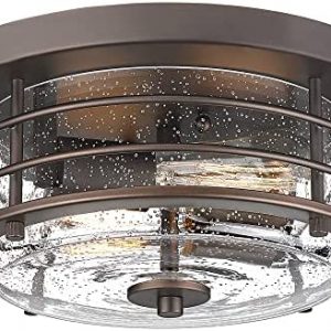 Seeded Glass Flush Mount Ceiling Light, HWH Farmhouse Light Fixtures Ceiling, 12 Inch Metal Cage Close to Ceiling Light for Hallway, Entryway, Laundry, Foyer, Oil-Rubbed Bronze Finish, 5HY67F ORB