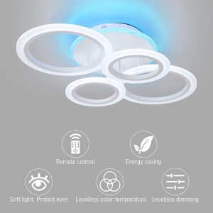 STCH LED Dimmable Ceiling Light 56W Modern Ceiling Lamp White 4 Rings Remote Control Chandelier Lighting Fixture for Bedroom,Dining Room,Kitchen,Balcony,Corridor,Living Room